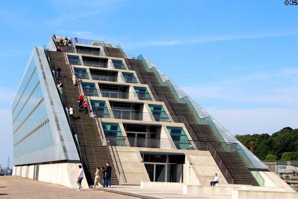 Sightseers climbing to rooftop observation deck at Docklands office building, part of the Altona Cruise Terminal complex. Hamburg, Germany.