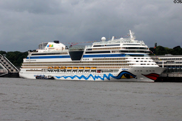 Cruise ship AIDA mar, Genoa, docked at Altona port. Hamburg, Germany.