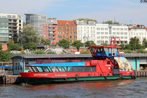 Modern development along shoreline seen from Elbe River in Altona borough. Hamburg, Germany.