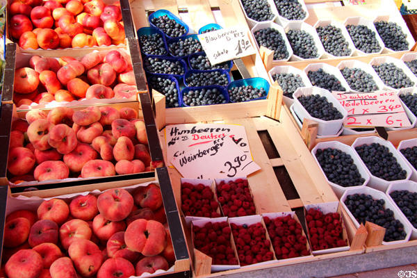 Fruits for sale at Hamburg Fish Market. Hamburg, Germany.