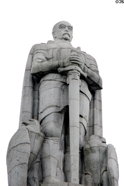 Otto von Bismark (1815-98) figure with sword & eagles by Hugo Lederer at Bismark Memorial. Hamburg, Germany.