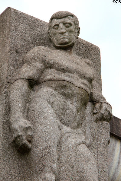 German guard figure by Hugo Lederer at base of Bismark Memorial. Hamburg, Germany.
