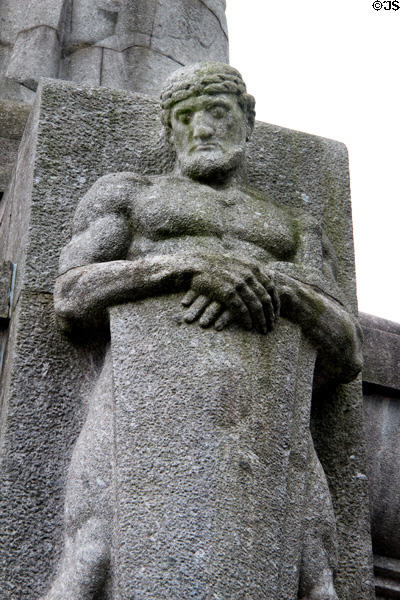 German guard figure by Hugo Lederer at base of Bismark Memorial. Hamburg, Germany.