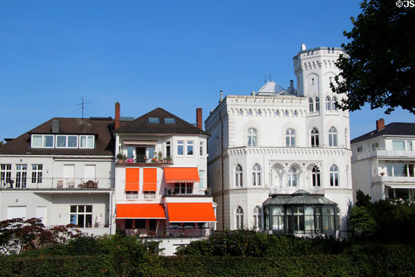 Residential streetscape along Alsterufer street. Hamburg, Germany.
