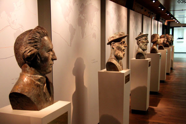 Busts of famous maritime explorers at International Maritime Museum. Hamburg, Germany.