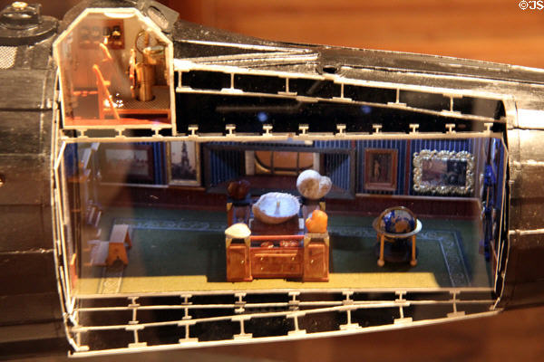 Cutaway of submarine "Nautilus" model after Jules Verne novel (1870) at International Maritime Museum. Hamburg, Germany.