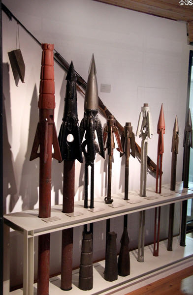 Rack of harpoons used in hunting whales at International Maritime Museum. Hamburg, Germany.