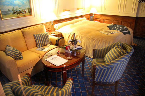 Deluxe passenger cabin on "Sea Cloud II" steamer (1958) at International Maritime Museum. Hamburg, Germany.