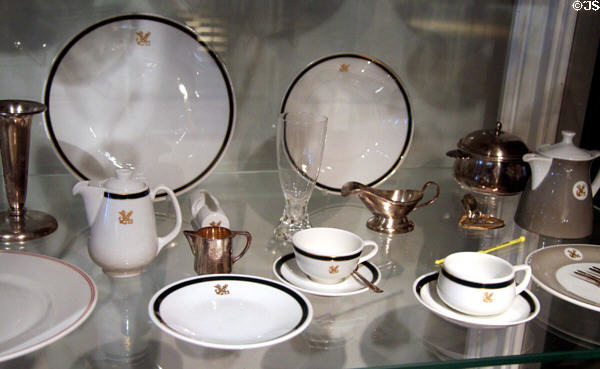 Dinner service from luxury Norddeutscher passenger ship at International Maritime Museum. Hamburg, Germany.
