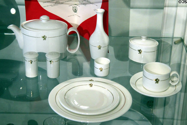 Table service from Cunard liner at International Maritime Museum. Hamburg, Germany.