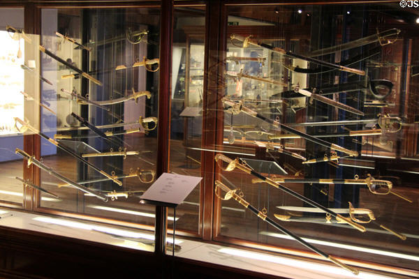 Swords carried by naval officers at International Maritime Museum. Hamburg, Germany.