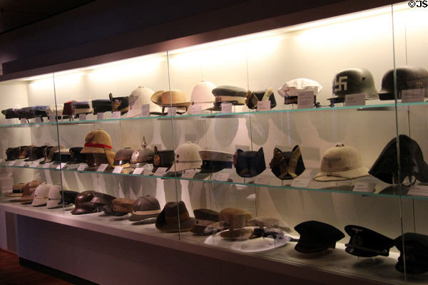 Military head gear at International Maritime Museum. Hamburg, Germany.