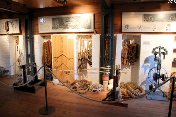 Collection of ropes & rope machines at International Maritime Museum. Hamburg, Germany.