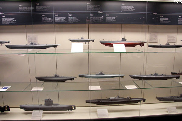 Models of submarines at International Maritime Museum. Hamburg, Germany.
