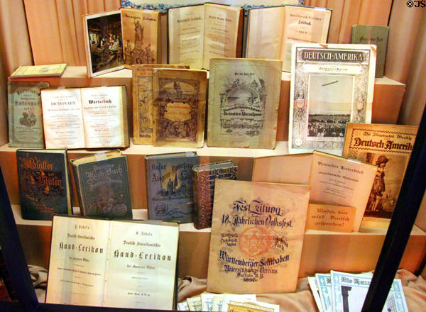 Informational booklets for German emigrants at Emigration Museum BallinStadt. Hamburg, Germany.