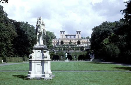 Statue of Frederick the Great in front of New Orangery. Potsdam, Germany.