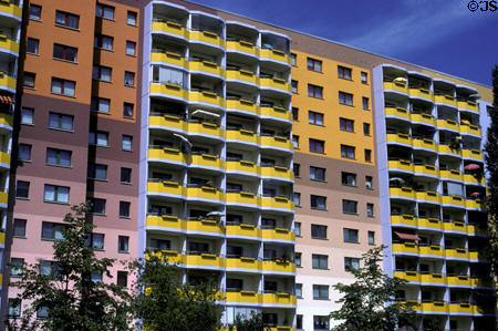 Multicolored apartment buildings south of Luisenplatz. Potsdam, Germany.