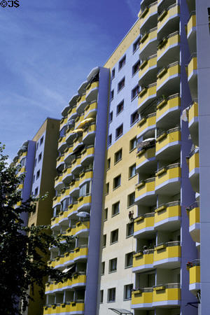 Multicolored apartment buildings south of Luisenplatz. Potsdam, Germany.