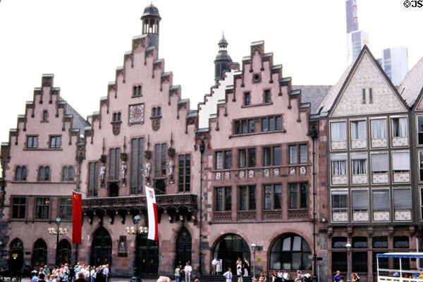 Ostzeile row of half-timbered houses reconstructed in style of medieval burghers' houses in Römer area. Frankfurt am Main, Germany.