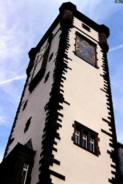 Detail of ornate window on Langer Franz tower (1900-1908) built as part of city hall expansion. Frankfurt am Main, Germany.