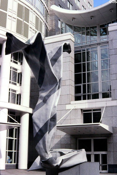 Modern abstract sculpture in skyscraper district. Frankfurt am Main, Germany.