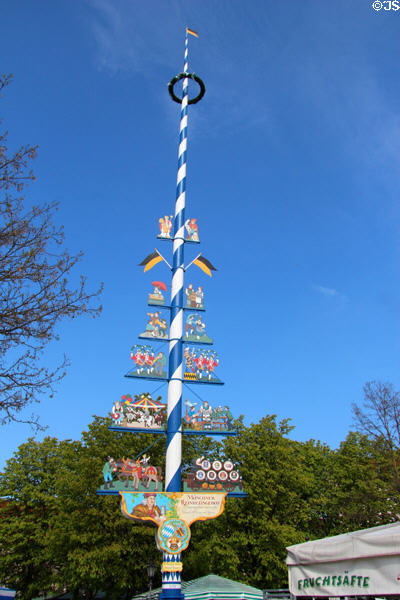 Traditional German market may pole at Viktualienmarkt. Munich, Germany.