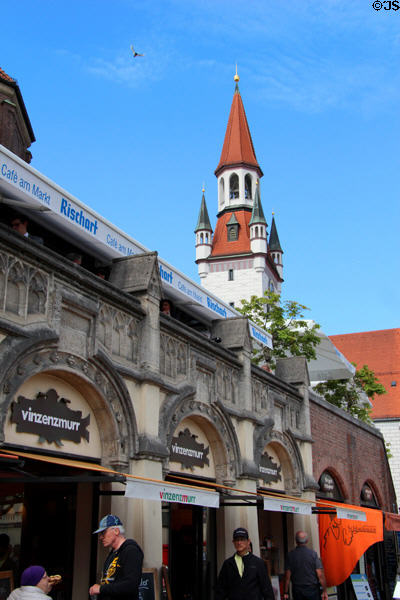 Food shops on Viktualienmarkt. Munich, Germany.