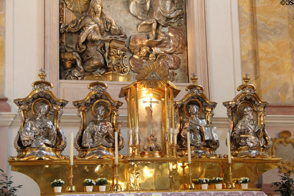 Silver saints on altar of Bürgersaal kirche. Munich, Germany.