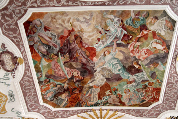 Modern Baroque ceiling painting (1971) by H. Kaspar in Bürgersaal kirche. Munich, Germany.