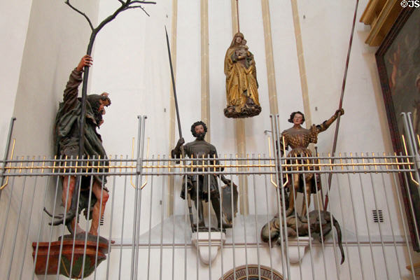 Carvings of Sts Christopher & George + others at Frauenkirche. Munich, Germany.
