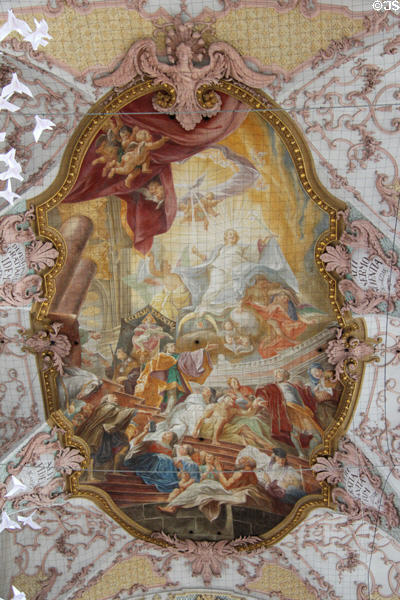 Postwar recreated Baroque ceiling paintings at Heilig-Geist-Kirche. Munich, Germany.