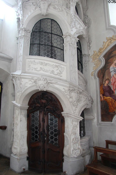 Spiral staircase enclosure at Heilig-Geist-Kirche. Munich, Germany.