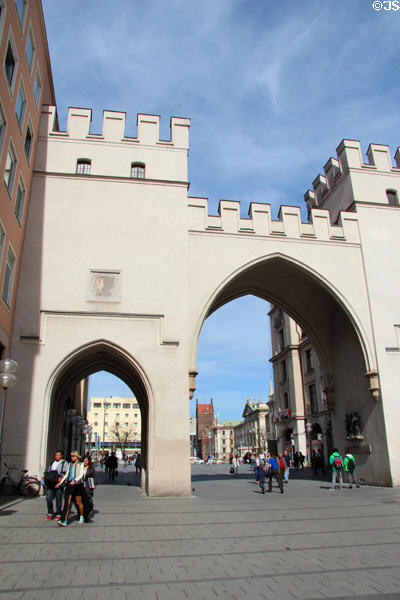 Karlstor gate at end of Neuhauser Straße pedestrian zone. Munich, Germany.