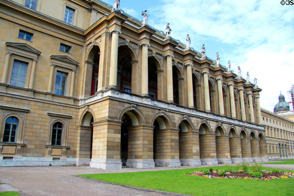Munich Residenz facade over garden courtyard. Munich, Germany.