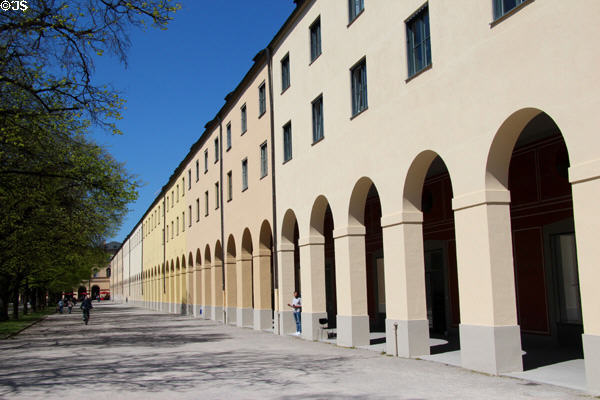 Arcade across garden courtyard from Munich Residenz. Munich, Germany.