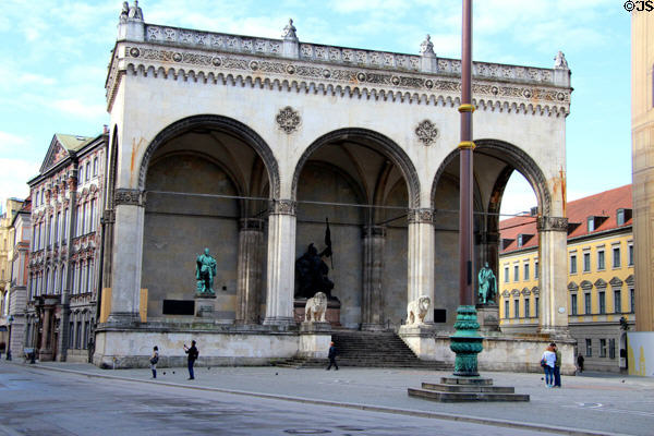 Feldherrnhalle (1841-4) built to honor Bavarian Army by King Ludwig I after example of Loggia dei Lanzi in Florence. Munich, Germany. Architect: Friedrich von Gärtner.