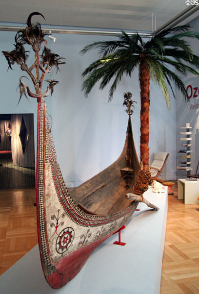 Polynesian canoe from Yami of Imurud village, Botel Tobago near Taiwan at Five Continents Museum. Munich, Germany.
