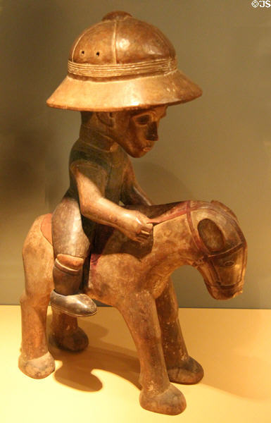 Carved colonial figure on horseback (early 20thC) from Baule culture of Ivory Coast Republic at Five Continents Museum. Munich, Germany.