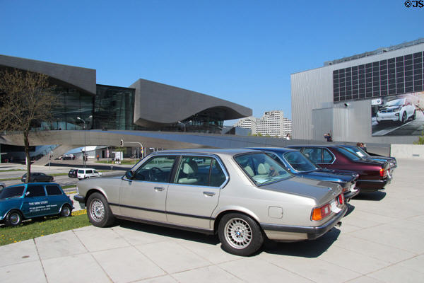 Antique BMWs outside BMW Museum. Munich, Germany.