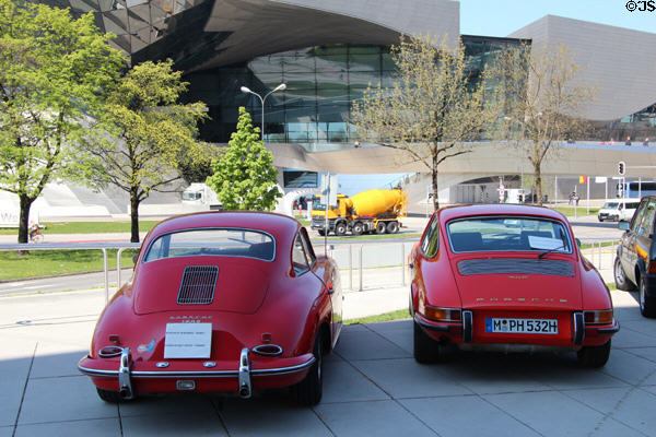 Antique Porches outside BMW Museum. Munich, Germany.