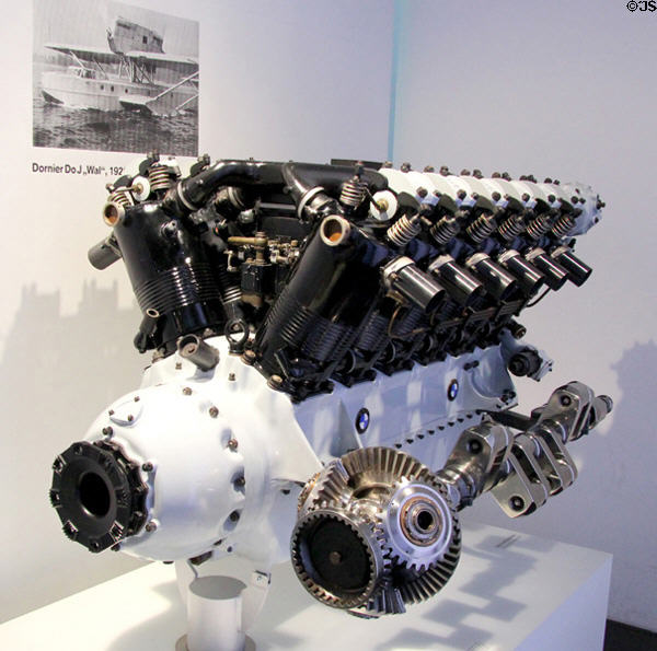 BMW VI aircraft motor (1926-37) used in Dornier 'Wal', Rohrbach 'Romar', Heinkel HE70 & Arado Ar65 at BMW Museum. Munich, Germany.