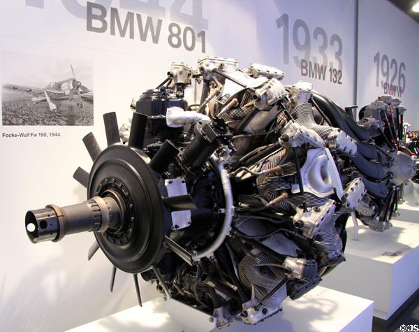 BMW 801 aircraft motor (1944) used in Arado Ar232, Dornier Do217, Focke-Wulf Fw190 & Junkers Ju388 at BMW Museum. Munich, Germany.