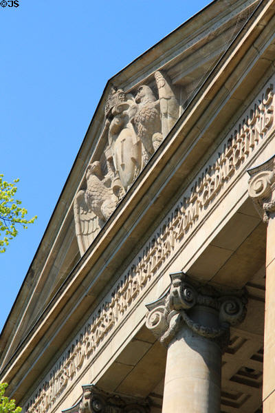 Pediment of Sammlung Schack (Schackgalerie) Museum which houses art collection of Adolf Friedrich Graf von Schack. Munich, Germany.