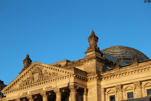 Pediment dedication to the German People on German Bundestag. Berlin, Germany.