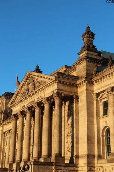 Columns of entrance facade of German Bundestag. Berlin, Germany.