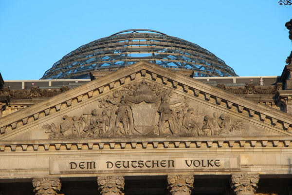 Pediment dedication to the German People on German Bundestag. Berlin, Germany.