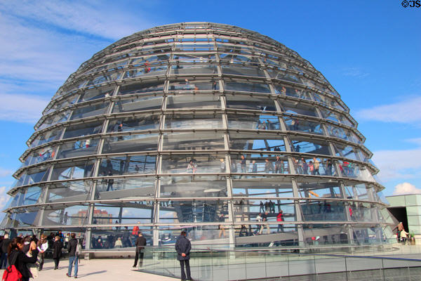 Dome (1999) with spiral walkways atop German Bundestag. Berlin, Germany. Architect: Norman Foster.