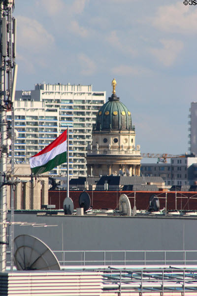 German church dome from top of German Bundestag. Berlin, Germany.