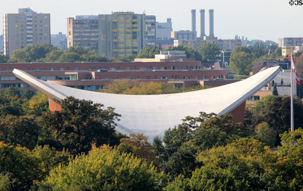Haus der Kulturen der Welt (World Culture Art Center) in Tiergarten Park from top of German Bundestag. Berlin, Germany.