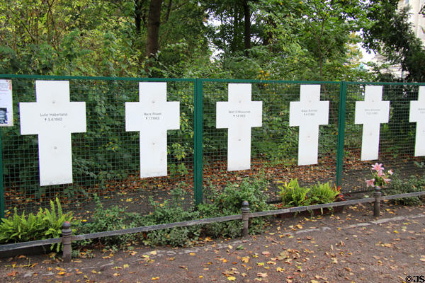 Crosses near Brandenburg Gate of those killed trying to escape East Berlin across Berlin Wall. Berlin, Germany.